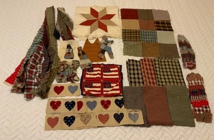 Quilting Fabric Lot Homespun, Pieces w/ Wonder Under, Strips of Squares, Stars - Picture 1 of 10