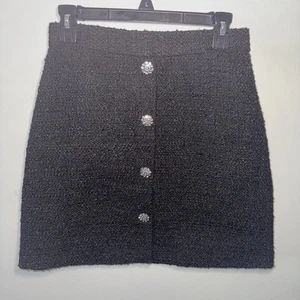 H&M Black Classic Tweed A-Line Rhinestone Button Skirt Size 4-Homecoming-Preppy - Picture 1 of 6