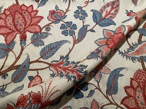 GP&J BAKER UK Lee Jofa Baker’s Indienne Blue Pink 88% Linen Fabric $230 Retail - Picture 1 of 24