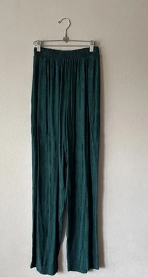 Pantalones Vintage Verde Oscuro Para Mujer Talla Pequeña Floral Jaquard Pull On Cintura Elástica Foto 1 de 4