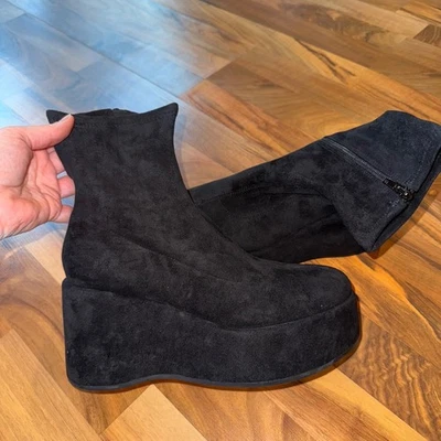 Wild Pair Negro Gamuza Plataforma Botines Tacón Grueso Cremallera Talla 8.5M Nuevo Foto 1 de 4