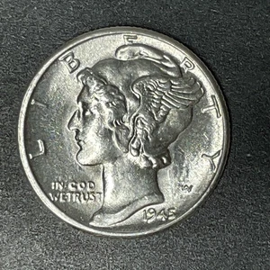 Moneta 10 centesimi Mercury Dime 1945 90% argento brillante UNC Stati Uniti USA - Foto 1 di 2