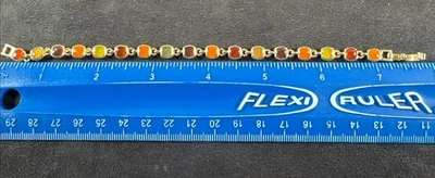 Pulsera de eslabones esmaltados LC 7,75" Liz Claiborne oro cuadrado cabujón otoño tenis Foto 1 de 4