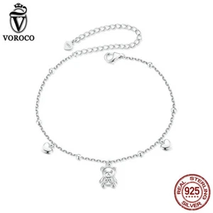 Voroco Mujeres Regalos Plata Esterlina 925 Oso Pequeño Pulsera Cadena Joyería 21 cm - Imagen 1 de 13