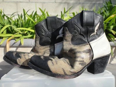 Golden Goose Deluxe Brand SYDNEY Leopard White/Mixed Distressed Leather Boots 36 - Image 1 of 4