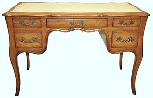 Country French Style Oak Vanity Desk Original White Leather by Romweber  - Picture 1 of 12