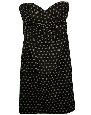 Vestido H&M Sin Tirantes Talla 2 Negro Beige Lunares Bodycon Acanalado Mini Funda Foto 1 de 4