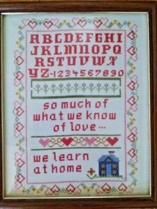 Cross Stitch New England Sampler What We Know of Love Hearts 9x11 Framed Vintage - Picture 1 of 6