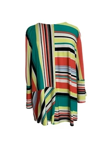 Cocomo Womens Tunic Top Size Large Black Green Yellow Stripe Bold Print Blouse - Picture 1 of 6