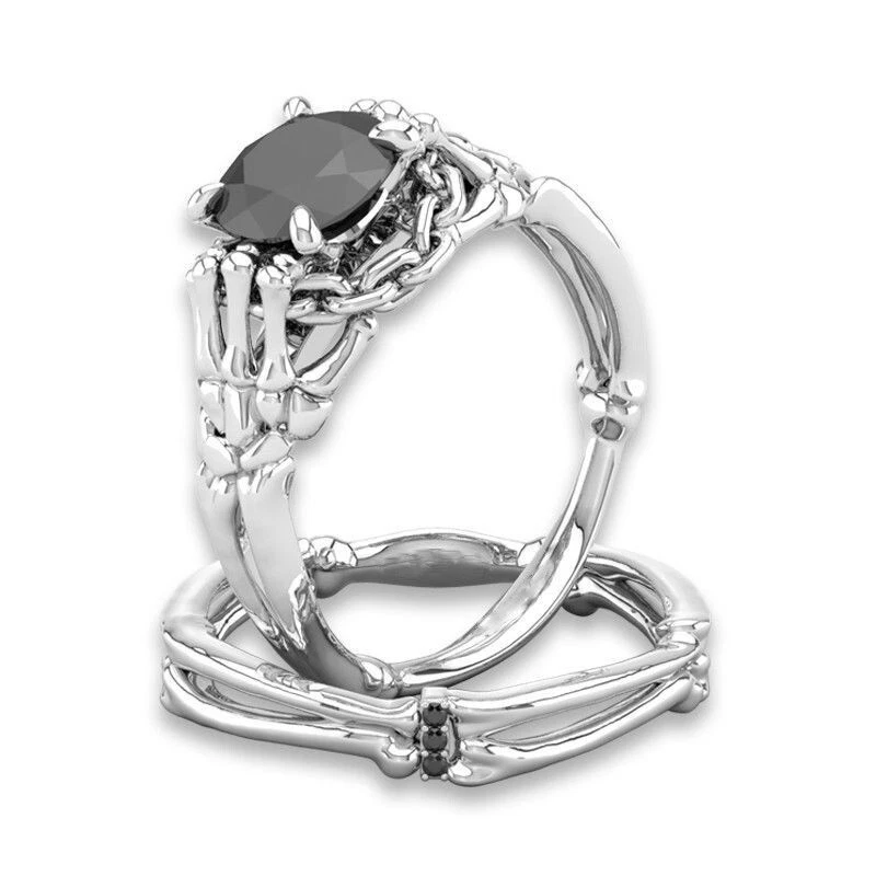 Anillo de compromiso de boda de plata 925 topacio negro punk para mujer y hombre regalo talla 10 Foto 1 de 1