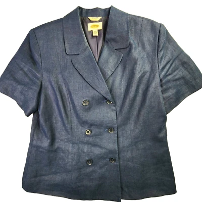 Talbots Irish Linen Blazer Jacket Womens 12 Blue Double Breasted Office Academia - Image 1 of 4