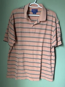 PENDLETON 100% Pima Cotton Polo Golf Shirt Mens XL Peach & Black Stripes Pink - Picture 1 of 5