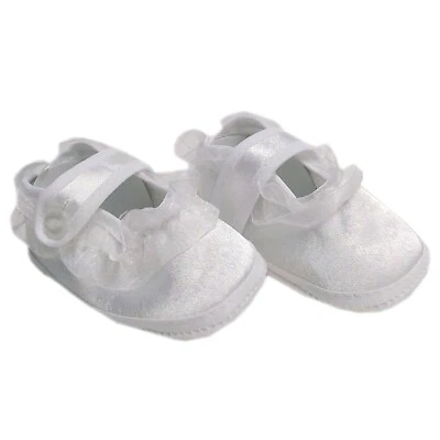 EK Lace Satin Baby Christening Shoes Boys Girls Baptism White Crib Shoes 0-6 mo. - Image 1 of 4