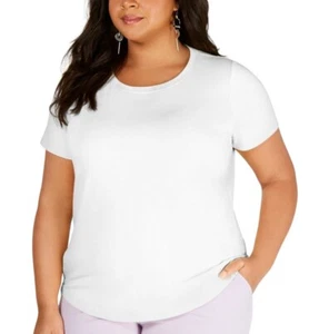 Bar III Womens White Solid Regular Fit Curved Hem Basic Pullover Tee Top Size 2X - Picture 1 of 7