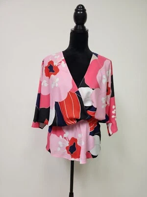 Trina Turk женщин маленький азиатский цветочный печать кимоно блузка эластичный пояс недостатки!!  - Изображение 1 из 4