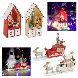 Wooden Advent Calendar LED Christmas House Sleigh LightUp Calendar Reusable Xmas - Picture 1 of 27