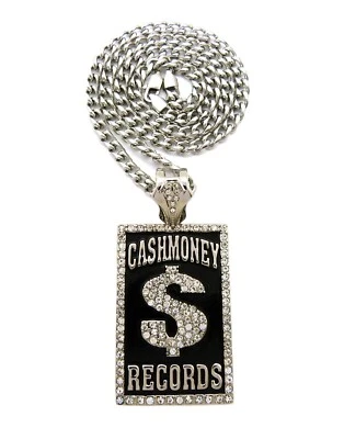 Colgante Ice Bling CASH MONEY RECORDS con cadena cubana de acero inoxidable de 6 mm y 30" Foto 1 de 4