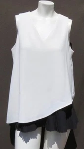 $69 NEW ALFANI Ivory Black Pleated Trim Pullover Career Blouse Shell Tank Top 6 - Picture 1 of 5