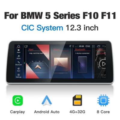 Android 12.3" Carplay GPS Stereo Touchscreen for BMW F10 F11 CIC 2010–2012 - Image 1 of 4