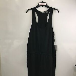 DKNY Womens Black Drawstring-Waist Racerback Sleeveless Tank Jumpsuit Size L $79