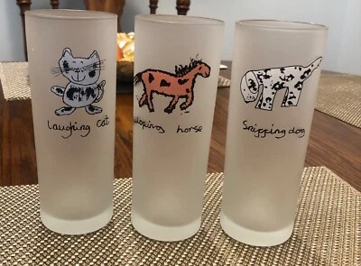 3 vasos de highball esmerilados Dartington Francia-Gato, Perro, Caballo Foto 1 de 4