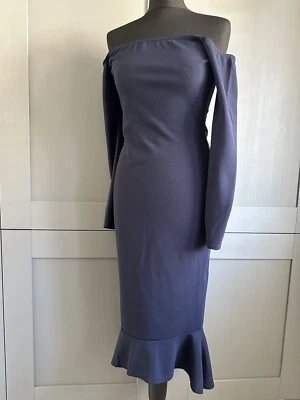 Vestido Midi Missguided Azul Marinho Stretch Bardot Tamanho 12 - Imagem 1 de 4