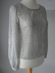 LADIES SIZE 12 WHITE WITH BLACK POLKA DOTS LONGSLEEVED CHIFFON TOP - Picture 1 of 12