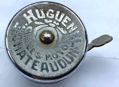 ANCIENNE SONNETTE DE VÉLO E.HUGUENEL CHATEAUDUN CYCLES MOTO 28 OLD BICYCLE BELL - Photo 1/4
