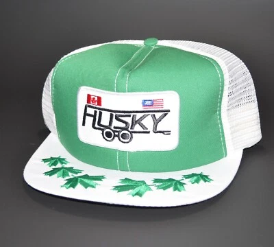 Husky Oil Vintage Trucker Hat Green & White w/ Foam Back - Mesh Snap Back Cap Foto 1 de 4