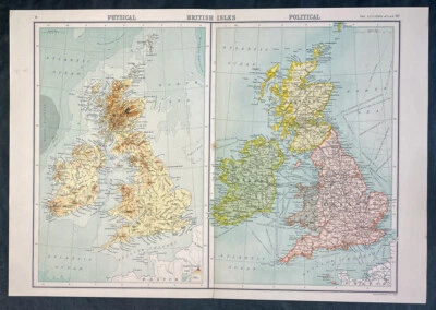 Grandes mapas físicos y políticos antiguos de las Islas Británicas de John Bartholomew de 1890 Foto 1 de 2
