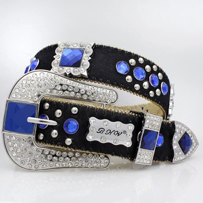 XS S M or  L Black Hair LEATHER Navy Blue CONCHO BUCKLE WESTERN COWBOY GIRL BELT - Image 1 of 2