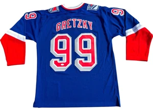 WAYNE GRETZKY SIGNED 1996 NEW YORK RANGERS HOCKEY JERSEY MITCHELL BLUE LINE JSA - Picture 1 of 7