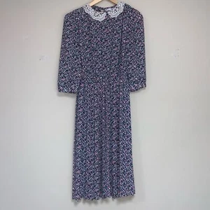 Vintage Prairie Cottagecore Pleated Floral Women’s 10 Dress 80s 90s Long Sleeve - Picture 1 of 11
