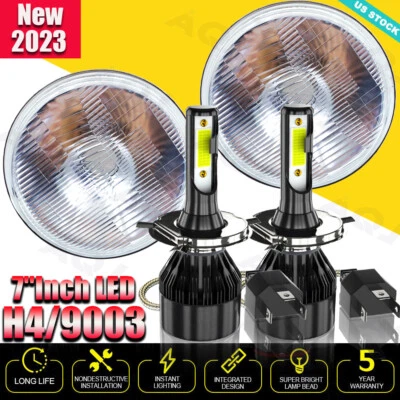 Par de faros LED redondos haz alto-bajo h4 para Mazda RX-7 1979-1985 Foto 1 de 4