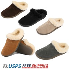 Women's Suede Sheepskin Fur Comfort Faux Fur Slip On House Slippers Shoes