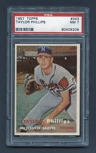 1957 TAYLOR PHILLIPS PSA 7 NM TOPPS MILWAUKEE BRAVES SHARP CORNERS (#343) RZC - Picture 1 of 3