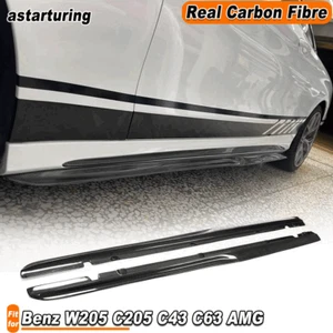 For Mercedes Benz W205 C205 C43 C63  15-20 REAL CARBON Side Skirts Extension - Picture 1 of 11