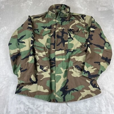 US Army Issued Cold Weather Field Jacket Coat Woodland Camo Size M Long - Image 1 of 4