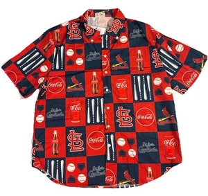 New St. Louis Cardinals Coca Cola SGA Hawaiian Button Up Shirt sz XL Blue MLB - Picture 1 of 5