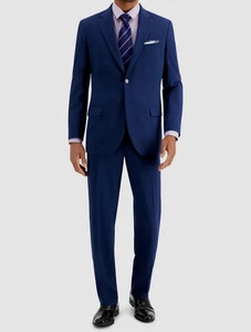 Nautica Mens Modern fit 2-Pc Suit 42L / 36W Blue Solid Stretch E111624 - Picture 1 of 11