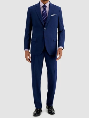 Nautica Mens Modern fit 2-Pc Suit 42L / 36W Blue Solid Stretch E111624 - Image 1 of 4