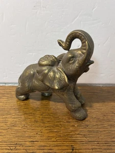 Vintage Keramik Elefant Figur Statue Rüssel oben Glück Deko Antik Messing - Bild 1 von 10
