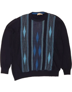 MONTECHIARO Mens Crew Neck Jumper Sweater IT 56 2XL Navy Blue DS73 - Picture 1 of 4