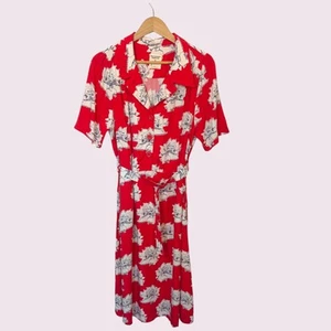Horrockses Fashions X Joanie Red Rose Floral Print Shirt Tea Dress UK12 - Picture 1 of 11
