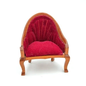 Vintage Mini Victorian Chair Concord Dollhouse Furniture Red Velvet Wood 1:12 - Picture 1 of 8