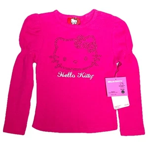 Hello Kitty Rhinestone Hot Pink Thermal Top Long Sleeve Size Girls 4 Fairy NWT - Picture 1 of 9