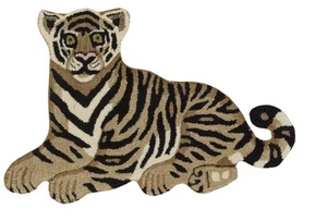 Linon 2' X 3' Jungle Sitting Tiger Shaped Accent Rug in Gold and Black Wool - Picture 1 of 6
