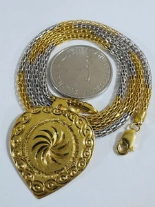 22K Solid 916 Real twotone Fine Gold Heart Set Necklace 21”/21.5” Long 14.9g 3mm - Picture 1 of 24