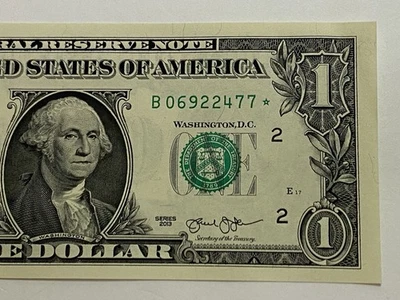 Star note B06922477* Rare Mint 2013 New York B $1 One Dollar Bill duplicate Lot3 - Image 1 of 4