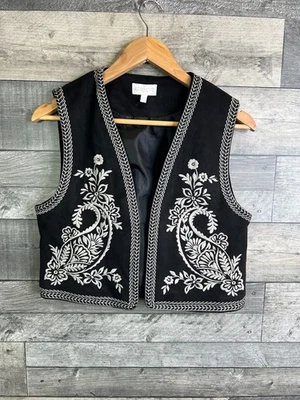 Apricot Womens Waistcoat Size UK 10 Black Faux Suede Embroidered Boho Autumn - Image 1 of 4